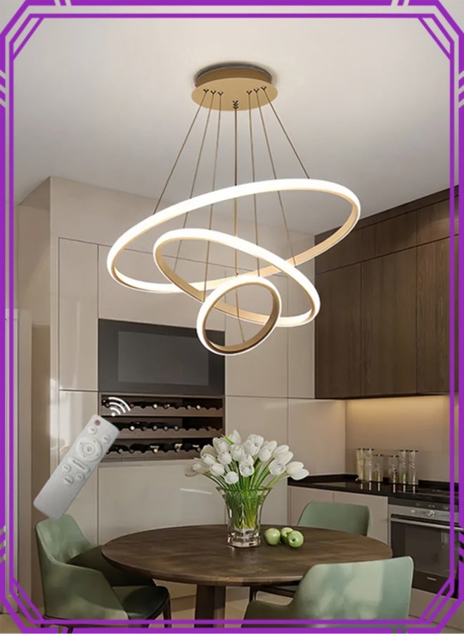 APEX Smart Modern LED Chandeliers, 3 Rings LED Pendant Light Fixture Dimmable Contemporary Circular LED with BT Wireless  Remote Control 3 Color - Image 1