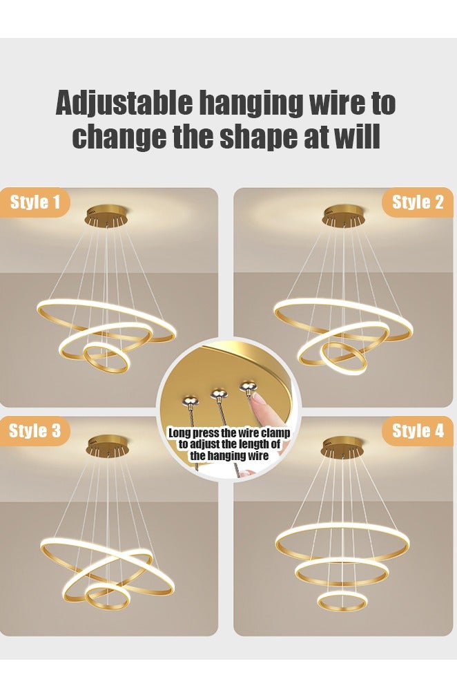 APEX Smart Modern LED Chandeliers, 3 Rings LED Pendant Light Fixture Dimmable Contemporary Circular LED with BT Wireless  Remote Control 3 Color - Image 3