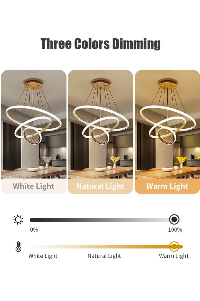 APEX Smart Modern LED Chandeliers, 3 Rings LED Pendant Light Fixture Dimmable Contemporary Circular LED with BT Wireless  Remote Control 3 Color - Image 5