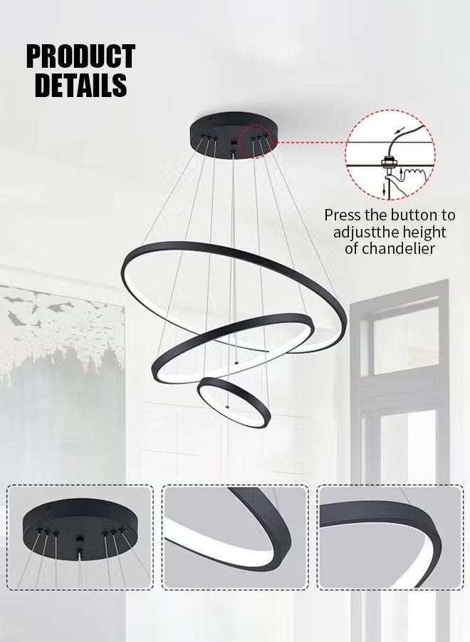 APEX Smart Modern LED Chandeliers, 3 Rings LED Pendant Light Fixture Dimmable Contemporary Circular LED with BT Wireless  Remote Control 3 Color - Image 5