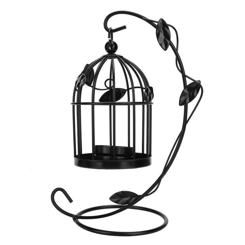 Bird Cage Candlestick Vintage Wrought Iron Candle Holder Retro Hollow Out Hanging Lamp for Home Decor Wedding DecorationBlack