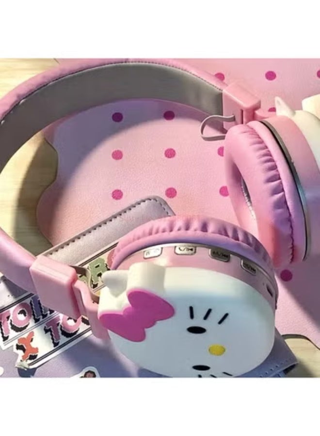 هالو كيتي سماعات رأس لاسلكية بتقنية بلوتوث بتصميم هيلو كيتي الكرتوني، مزودة بميكروفون مدمج، تأتي في علبة هدايا للأطفال. - Image 2