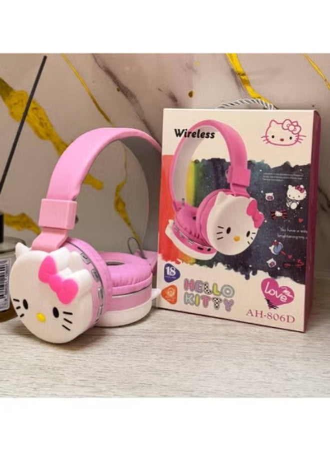 هالو كيتي سماعات رأس لاسلكية بتقنية بلوتوث بتصميم هيلو كيتي الكرتوني، مزودة بميكروفون مدمج، تأتي في علبة هدايا للأطفال. - Image 4