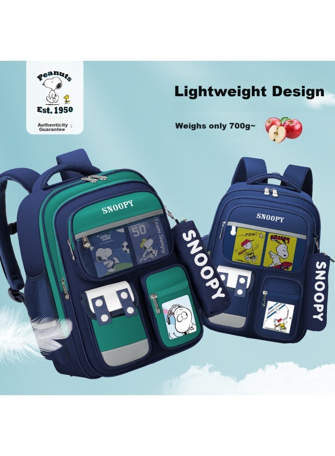 Snoopy Elementary School Backpack Lightweight Children's Spine Protection Double Shoulder Bag Pain Bag Grade Four To Six Blue Large Size - Image 4