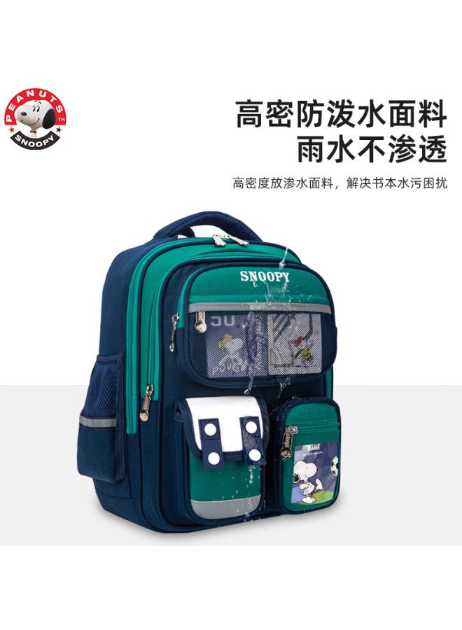 Snoopy Elementary School Backpack Lightweight Children's Spine Protection Double Shoulder Bag Pain Bag Grade Four To Six Blue Large Size - Image 5