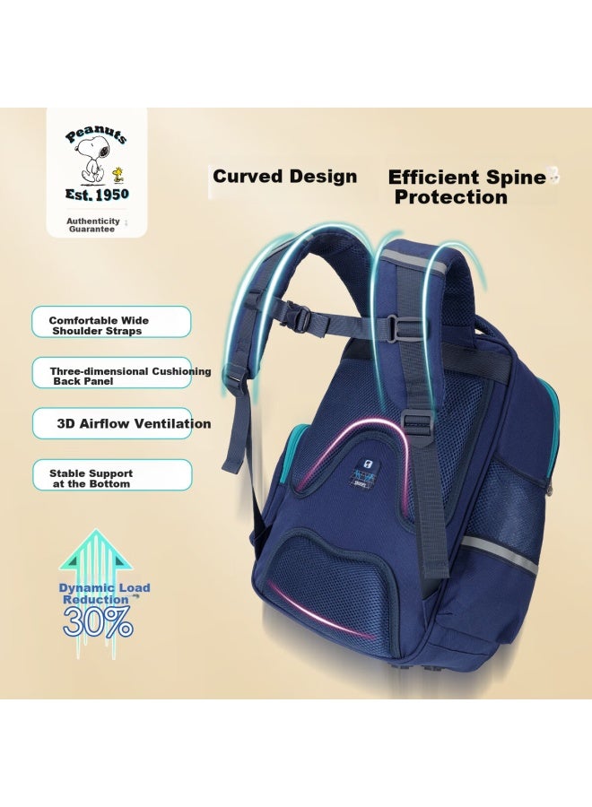 Snoopy Elementary School Backpack Lightweight Children's Spine Protection Double Shoulder Bag Pain Bag Grade Four To Six Blue Large Size - Image 3
