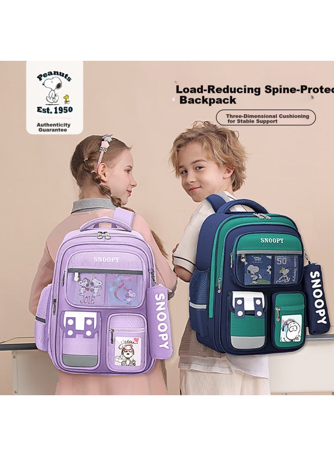 Snoopy Elementary School Backpack Lightweight Children's Spine Protection Double Shoulder Bag Pain Bag Grade Four To Six Blue Large Size - Image 1