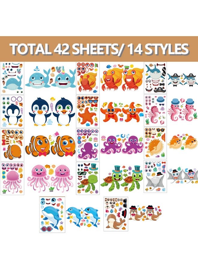 T-Antrix 42 Sheets Make Your Own Ocean Animals Stickers Make A Face Stickers for Kids Toddlers with 14 Sea Creature Designs DIY Craft Stickers Kids Party Favor Supplies Crafts - Image 2