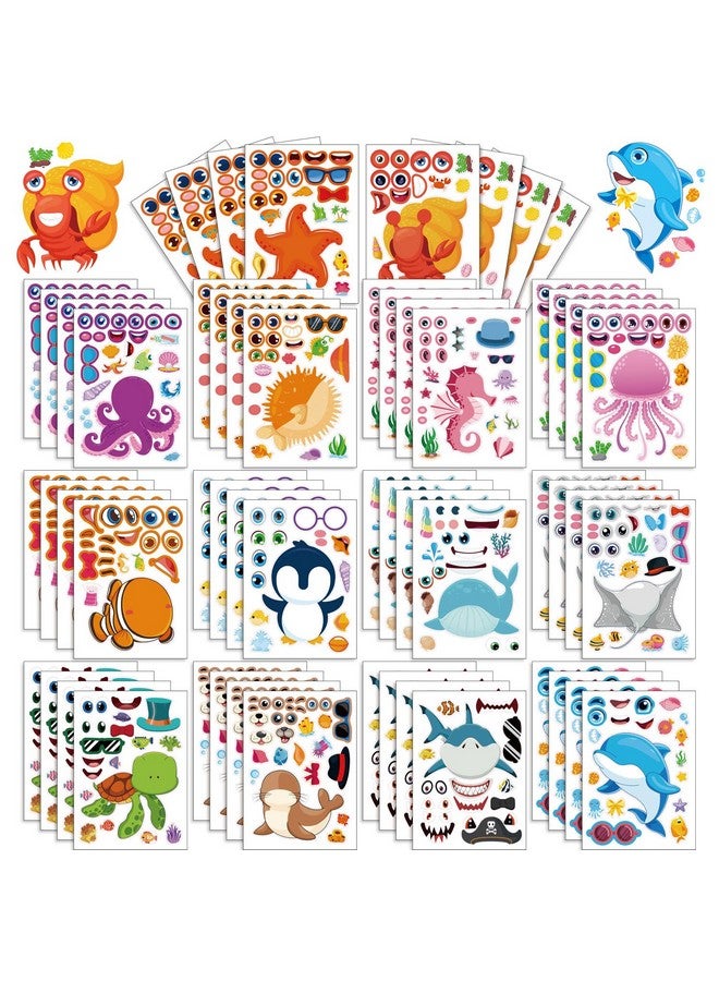 T-Antrix 42 Sheets Make Your Own Ocean Animals Stickers Make A Face Stickers for Kids Toddlers with 14 Sea Creature Designs DIY Craft Stickers Kids Party Favor Supplies Crafts - Image 1