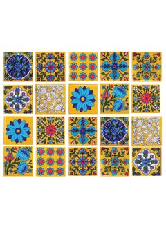 Shiv Kripa Blue Pottery Shiv Kripa Blue Art Pottery Festive Decorative Classic Interior Exterior Crafted Tabletop Flooring Wall Traditional 2 x 2 inch Tiles Pack of 20 Tiles Yellow Multi 