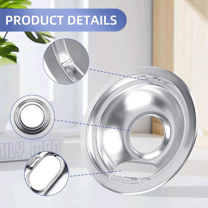 Pulluty Drip Pans for Electric Stove Compatible with Frigidaire,Tappan,Kenmore Stove Drip Pans, Thickening design, Includes 2 x 6-Inch and 2 x 8-Inch Drip Bowls(Model 316048413 & 316048414) - Image 3