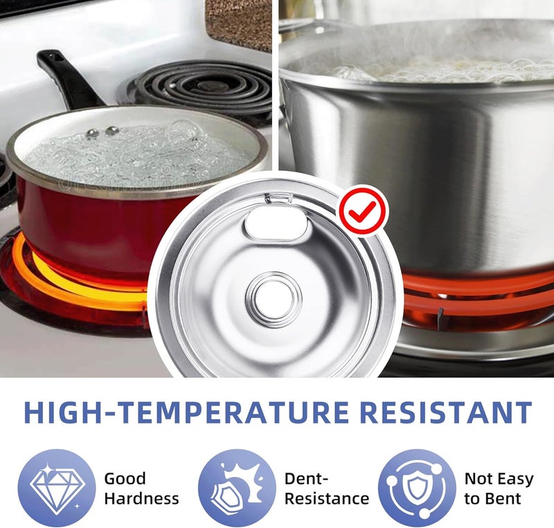 Pulluty Drip Pans for Electric Stove Compatible with Frigidaire,Tappan,Kenmore Stove Drip Pans, Thickening design, Includes 2 x 6-Inch and 2 x 8-Inch Drip Bowls(Model 316048413 & 316048414) - Image 4