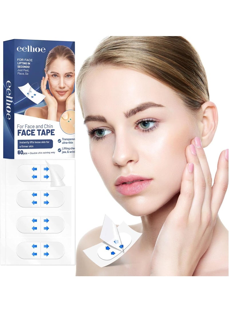إيلهو 60 رقعة لرفع الوجه، أربطة مرنة للغاية مضادة للتجاعيد، أربطة غير مرئية لرفع الوجه لرفع الذقن المزدوج، تجاعيد الوجه، رقع مقاومة للماء للرقبة والعين على شكل حرف V - Image 1