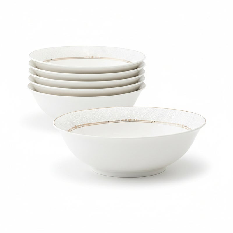 Shallow ISLA New Bone China Bowl 14 cm -  6 piece Set  Classic White Multipurpose Bowl for Daily Use, Brunch, Ramadan, Eid, Diwali, Coffee Station & Gifting (Set of 6) - Image 1