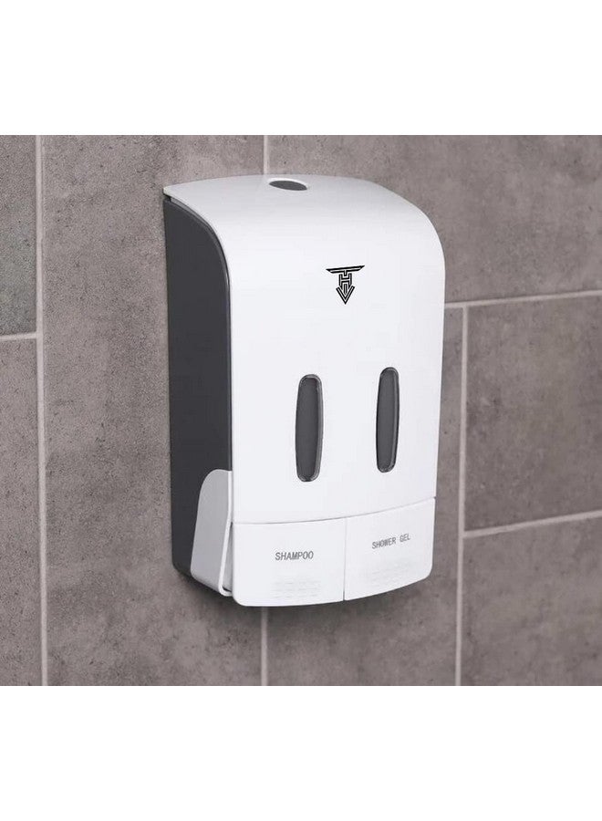 TARGET HYGIENE Manual Soap Dispenser Wall Mounted Manual Shampoo Shower Gel Soap Hand Sanitizer Plastic Liquid Dispenser (Dual -500ml:500ml) 1000 ML White - Image 1