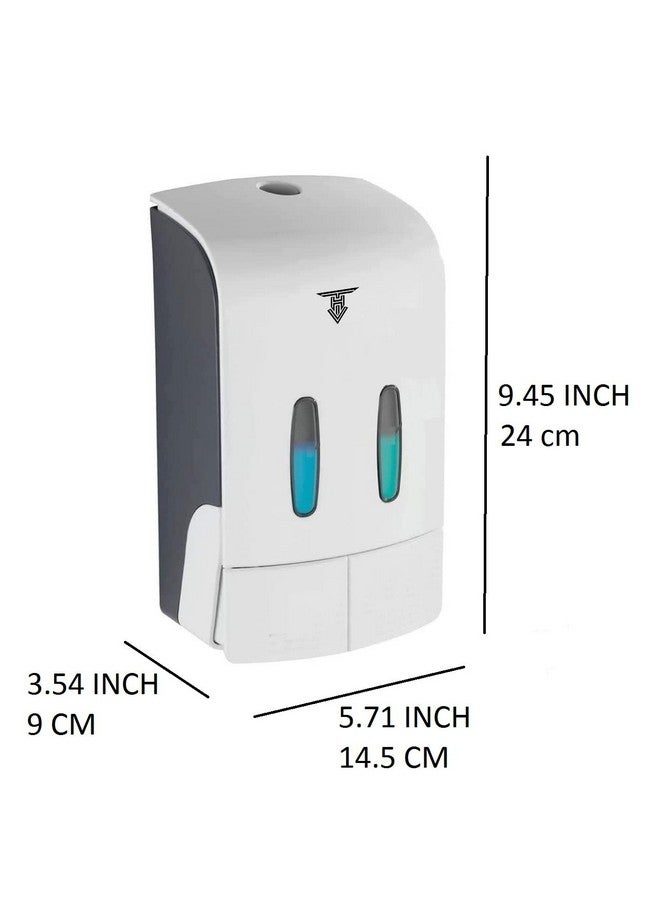 TARGET HYGIENE Manual Soap Dispenser Wall Mounted Manual Shampoo Shower Gel Soap Hand Sanitizer Plastic Liquid Dispenser (Dual -500ml:500ml) 1000 ML White - Image 3