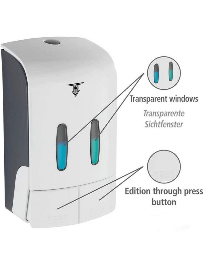 TARGET HYGIENE Manual Soap Dispenser Wall Mounted Manual Shampoo Shower Gel Soap Hand Sanitizer Plastic Liquid Dispenser (Dual -500ml:500ml) 1000 ML White - Image 4