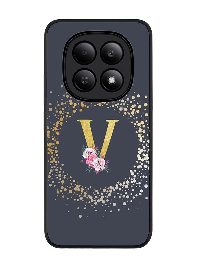 For Xiaomi Redmi Note 15 4G Case,Slim fit Camera Protection, Shockproof Thin Phone cover  - Custom Monogram Floral - V  (Grey )