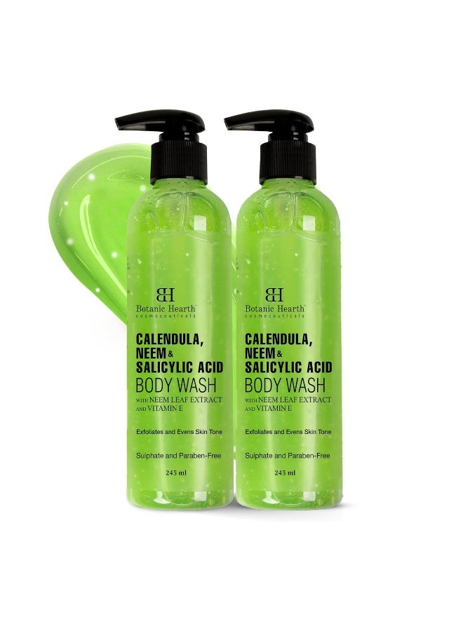 Botanic Hearth Calendula, Neem & Salicylic Acid Body Wash Pack of 2 | 245ml Each | Anti-Acne & Exfoliating Shower Gel | Removes Dead Skin & Unclogs Pores | Sulfate & Paraben Free | Women & Men - Image 1