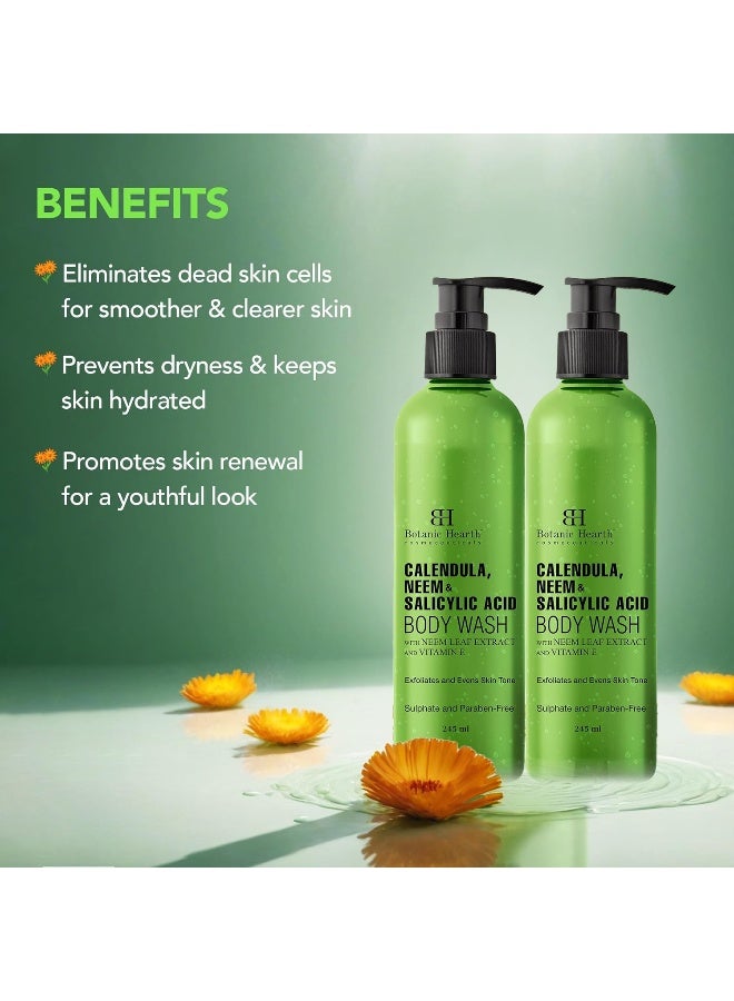 Botanic Hearth Calendula, Neem & Salicylic Acid Body Wash Pack of 2 | 245ml Each | Anti-Acne & Exfoliating Shower Gel | Removes Dead Skin & Unclogs Pores | Sulfate & Paraben Free | Women & Men - Image 4