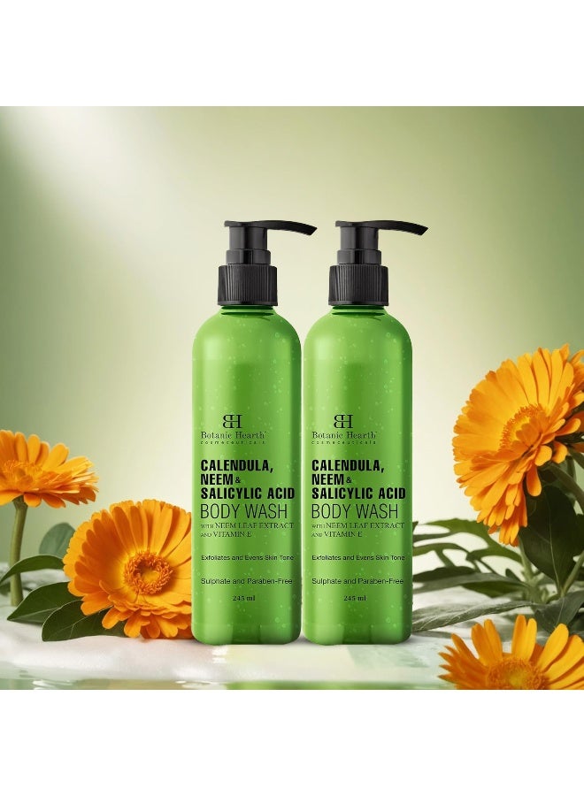 Botanic Hearth Calendula, Neem & Salicylic Acid Body Wash Pack of 2 | 245ml Each | Anti-Acne & Exfoliating Shower Gel | Removes Dead Skin & Unclogs Pores | Sulfate & Paraben Free | Women & Men - Image 5