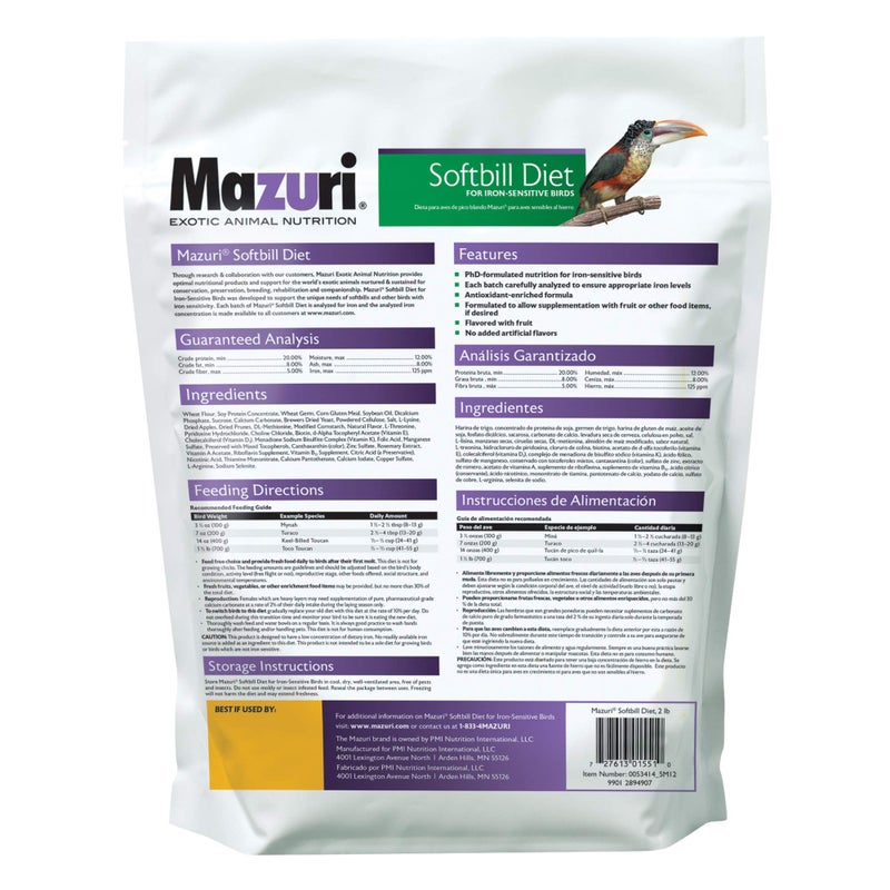 Mazuri | Softbill Diet for Iron-Sensitive Birds | 2 Pound (2 LB) Bag - Image 2