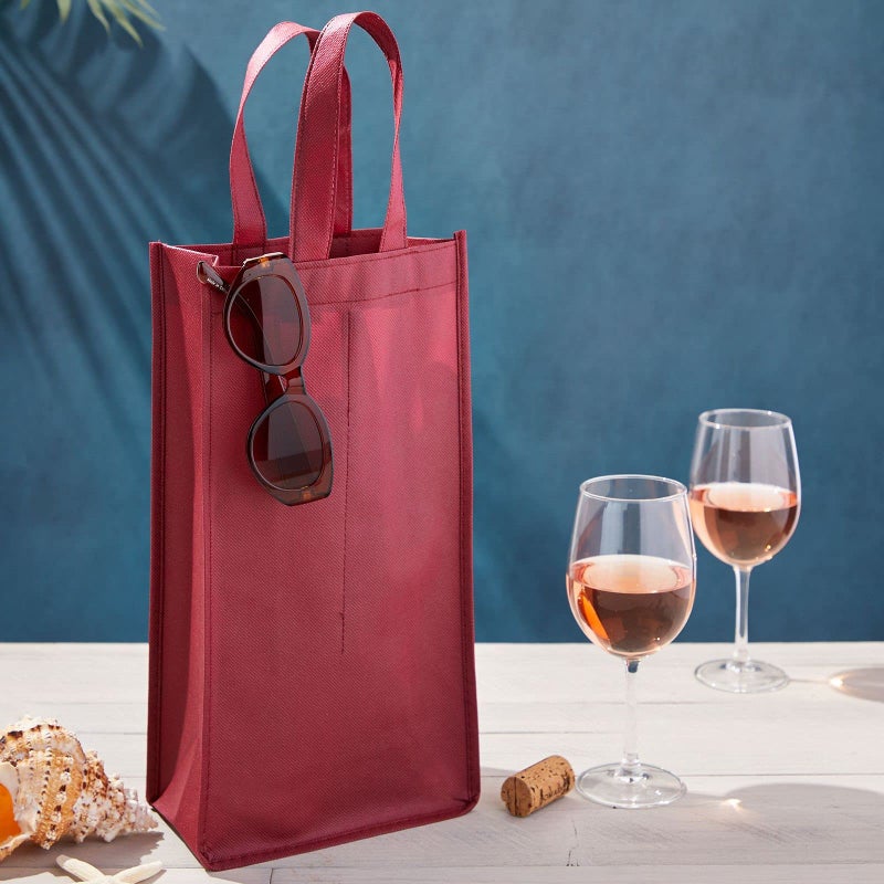 Juvale 2 Bottle Cloth Wine Bags with Handles - Pack of 10, Burgundy Polyester, 7 x 13.7 x 4 in - Gift Tote for Two Bottles & Wine Gift Bag - Image 2