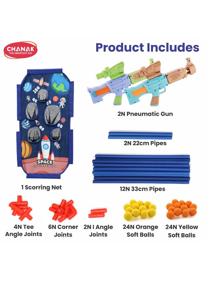 Chanak Space Explorer Pack Of 2 Pneumatic Toy With Scoring Net Stand Include 24 Orange & 24 Yellow Soft Foam Ball, for Indoor Outdoor Use Safe For Boys Girls, Above 5+ Age,  (Color As Per Availability) - Image 3