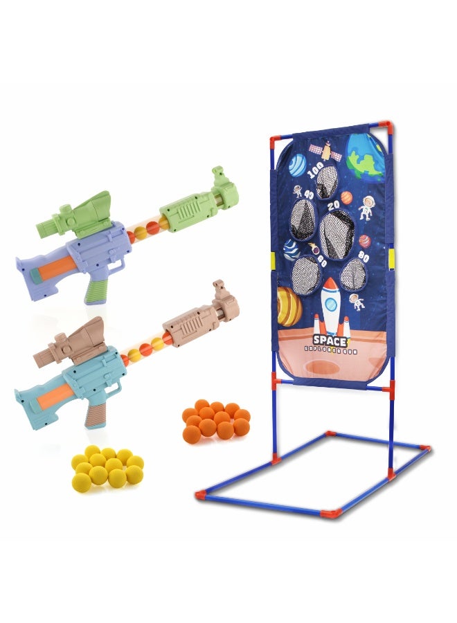 Chanak Space Explorer Pack Of 2 Pneumatic Toy With Scoring Net Stand Include 24 Orange & 24 Yellow Soft Foam Ball, for Indoor Outdoor Use Safe For Boys Girls, Above 5+ Age,  (Color As Per Availability) - Image 1
