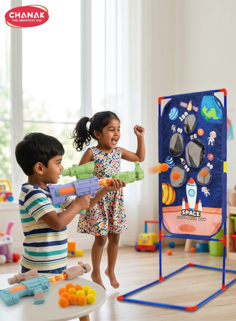 Chanak Space Explorer Pack Of 2 Pneumatic Toy With Scoring Net Stand Include 24 Orange & 24 Yellow Soft Foam Ball, for Indoor Outdoor Use Safe For Boys Girls, Above 5+ Age,  (Color As Per Availability) - Image 1
