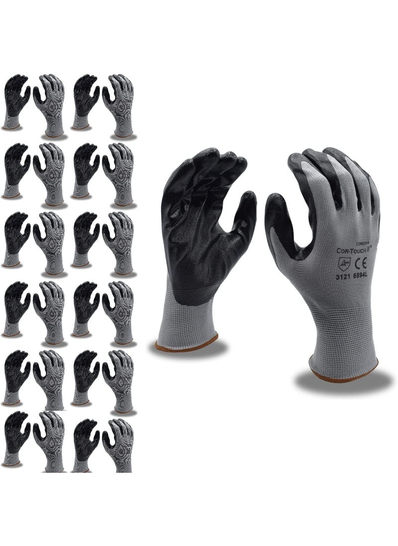 Cordova Cordova 6894L CorTouch II 13Gauge Gloves Gray Polyester Shell Black Flat Nitrile Palm Coating Large 12Pack Bulk Work Gloves  - Image 1