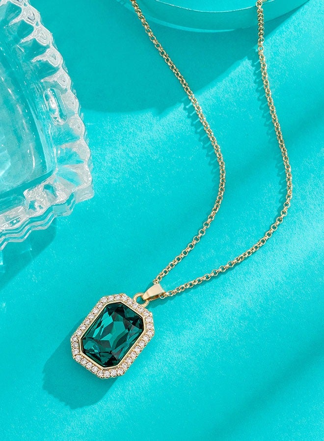 EVEVIC Austrian Crystal Halo Octagon Pendant Necklaces for Women Fashion 14K Gold Plated Dainty  Hypoallergenic Jewelry - Image 3