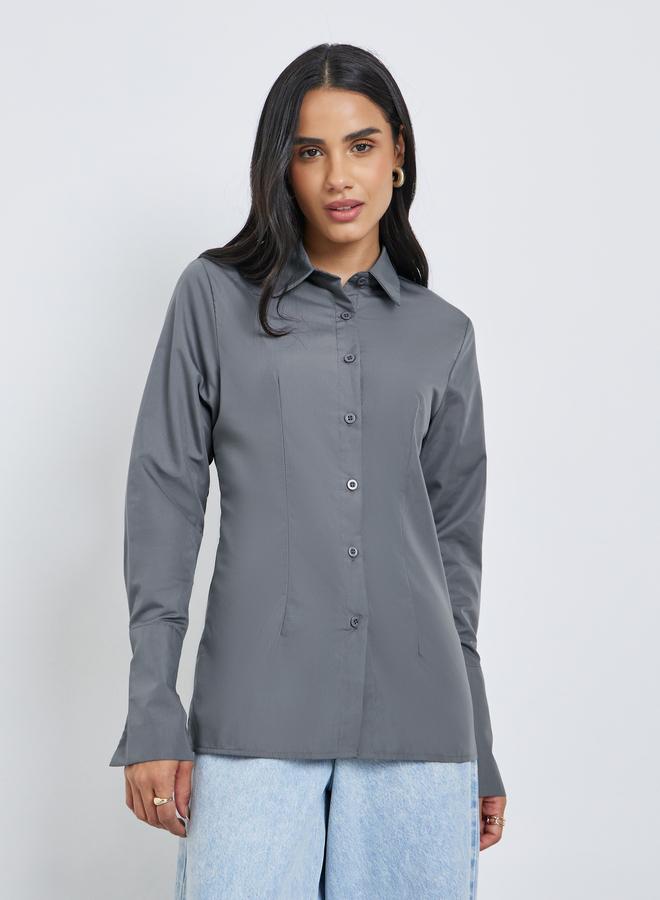 ستايلي قميص بياقة واسعة بأزرار صلبة - Image 3
