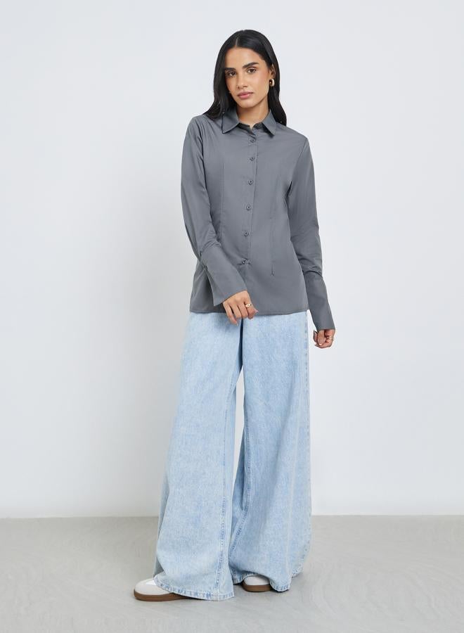 ستايلي قميص بياقة واسعة بأزرار صلبة - Image 2