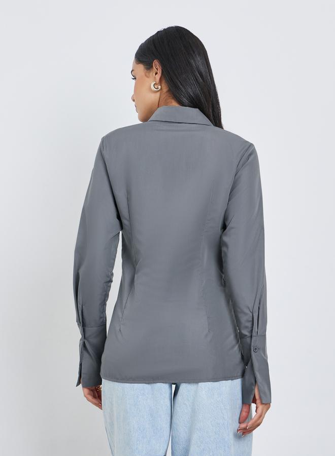 ستايلي قميص بياقة واسعة بأزرار صلبة - Image 5