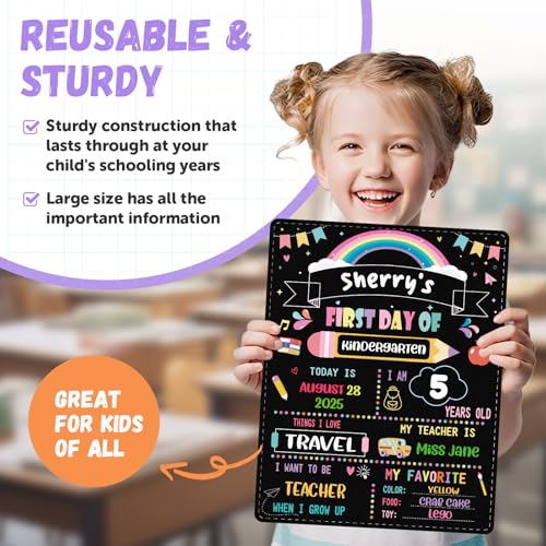 FaCraft First and Last Day of School Sign Board - 11x14 Double Sided Back to School Signs First Day of Kindergarten Chalkboard Sign Preschool Pre k Signs Board Reusable Photo Prop for Kids Girl Boy - Image 2