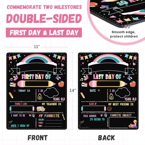 FaCraft First and Last Day of School Sign Board - 11x14 Double Sided Back to School Signs First Day of Kindergarten Chalkboard Sign Preschool Pre k Signs Board Reusable Photo Prop for Kids Girl Boy - Image 3