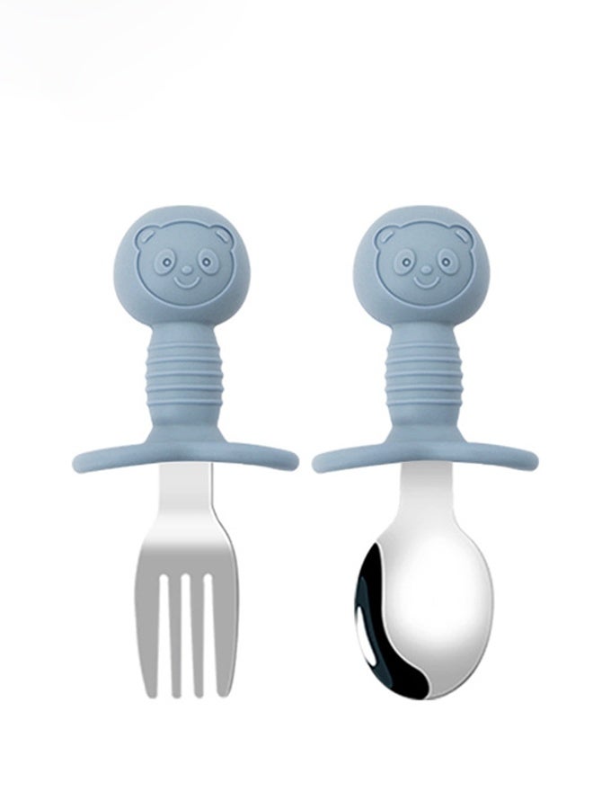 bebeFuture 10-Piece Premium Stainless Steel Baby Feeding Set - Gray Blue Kids Dinnerware with Divided Plate, Bowl, Cup, Utensils, Food Feeder & Toothbrush - Image 3