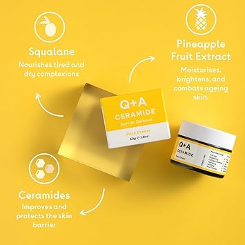 Q+A QA Ceramide Barrier Defence Face Cream a face moisturiser containing Cinamides Pro VitaminE and Squalane to improve skin moisturisation and elasticity 50g - Image 3