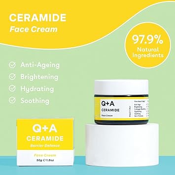Q+A QA Ceramide Barrier Defence Face Cream a face moisturiser containing Cinamides Pro VitaminE and Squalane to improve skin moisturisation and elasticity 50g - Image 2