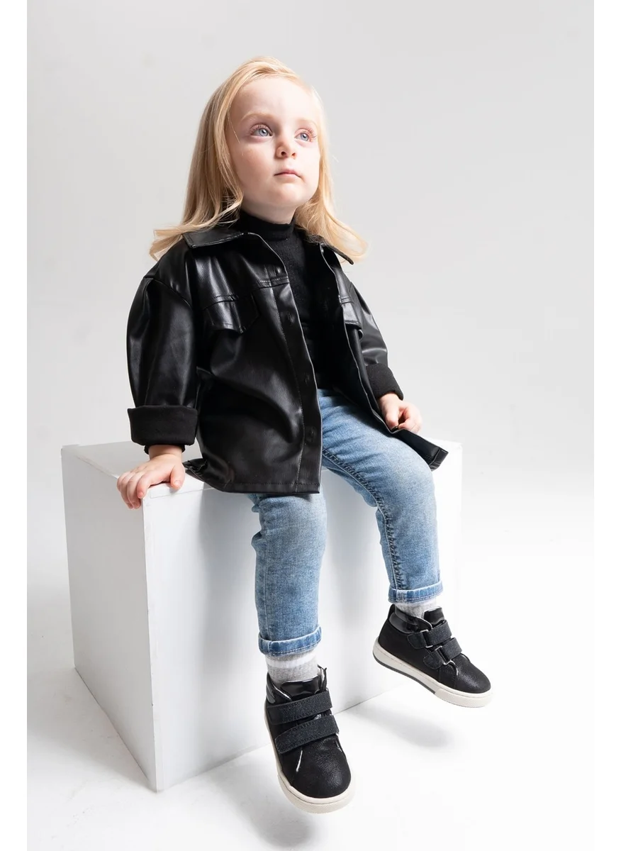 Mnpc Girl Black Leather Anatomical Casual Boots