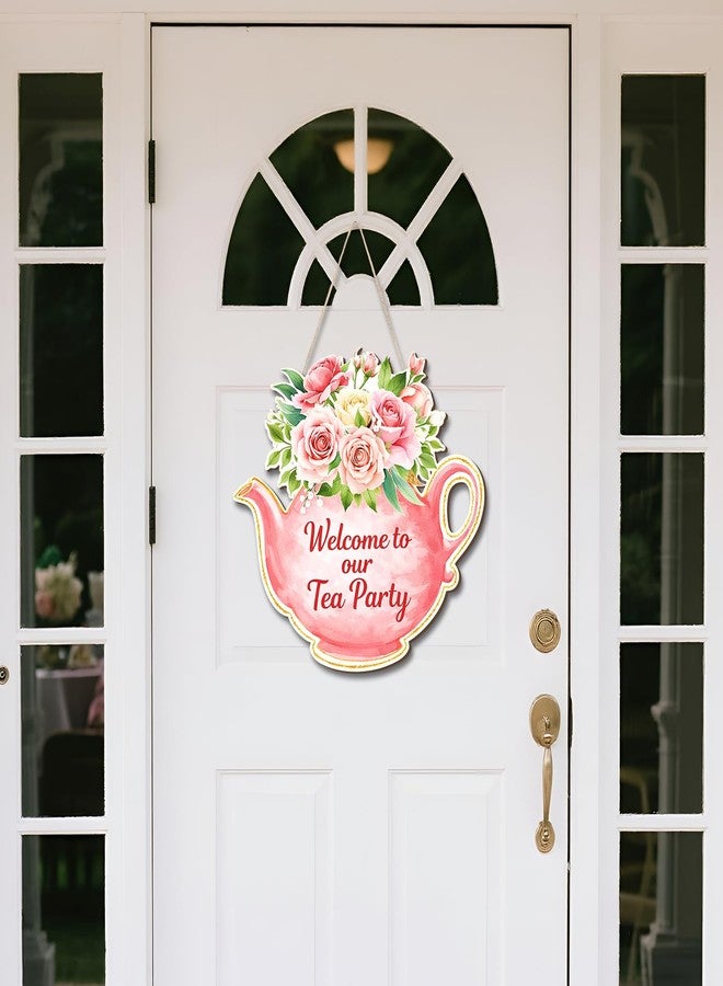 Capoda Tea Party Decoration Door Sign, Colorful Teapot Tea Party Decor Hanging Teapot Welcome Sign for Front Door, Home Wall Porch, Indoor Outdoor Decor - Image 2