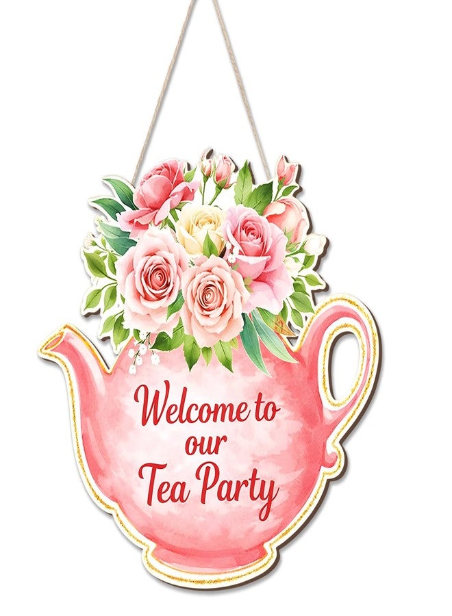 Capoda Tea Party Decoration Door Sign, Colorful Teapot Tea Party Decor Hanging Teapot Welcome Sign for Front Door, Home Wall Porch, Indoor Outdoor Decor - Image 1