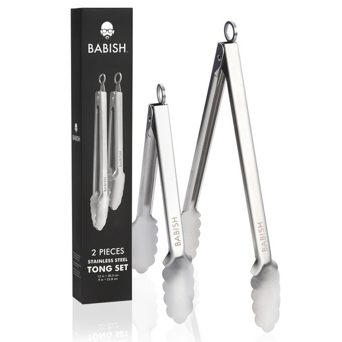 12 9 LOCKING KITCHEN TONG SET STAINLESS STEEL