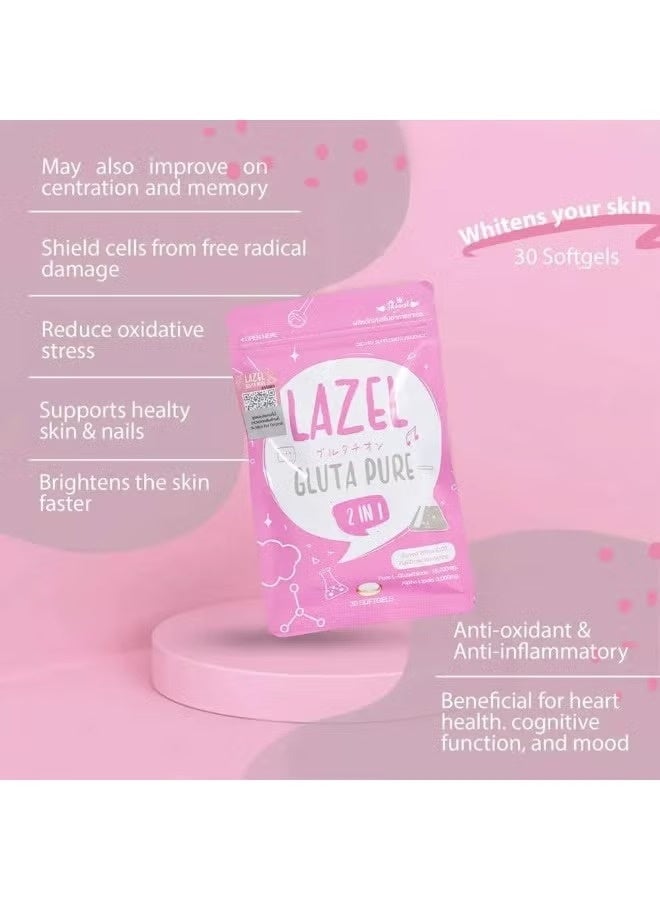 ليزيل كبسولات لازيل جلوتا بيور الهلامية - مكمل غذائي مضاد للأكسدة ومعزز للصحة مع الجلوتاثيون (30 كبسولة) - Image 3
