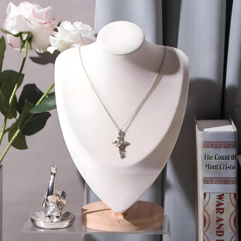 Velvet Necklace Display Stand - Elegant 3D Mannequin with Soft Fabric Base for Secure Jewelry Storage and Premium Chain Exhibition (White, L) - Image 5