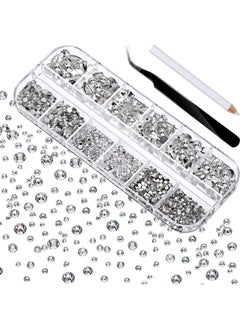 Generic Flat Back Rhinestones 6 Sizes (1.5-6mm) Round Crystal Rhinestones with Picking Tweezer and Rhinestone Picking Pen for Crafts, Nails, Clothes, Shoes, Bags and Arts  - Image 1