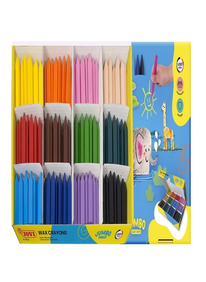 Jovi - Bulk Jumbo Easy Grip Crayons, Class pack with 300 Wax Caryons in 12 Colors, Super Resistant, Triangular Shape, Non-Toxic, School Supplies for Teachers - Image 1