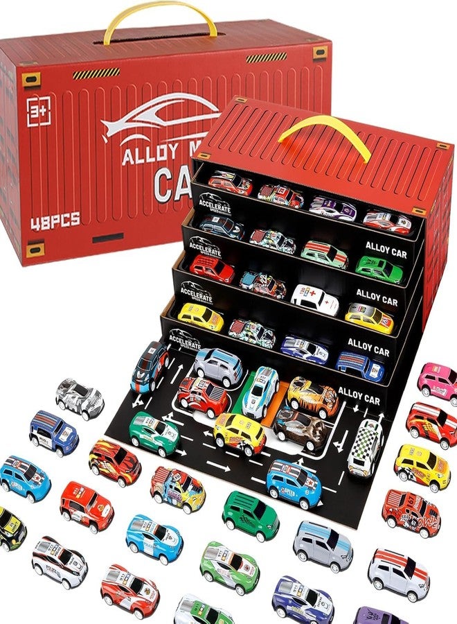 Brigand 48pcs Mini Alloy Die-Cast Cars Set with Storage Box – Assorted Metal Pull Back Vehicles Toy for Kids, Boys & Girls Ages 3+, Birthday Gift, Travel & Play Organizer Case.(Car Container Track) - Image 1