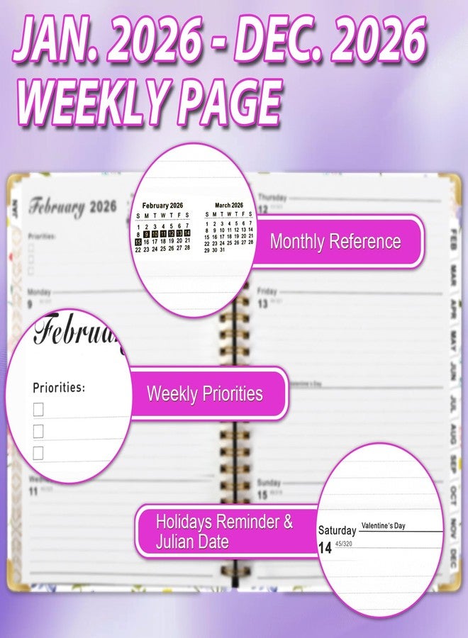 METEOROCK Weekly Planner 2026, Jan.2026 - Dec.2026 A5 Monthly & Daily Planner with Bookmark, 21.5 x 16 cm Spiral Bound Planners for School Office, Weekly Notebook with Monthly Tabs - Image 3